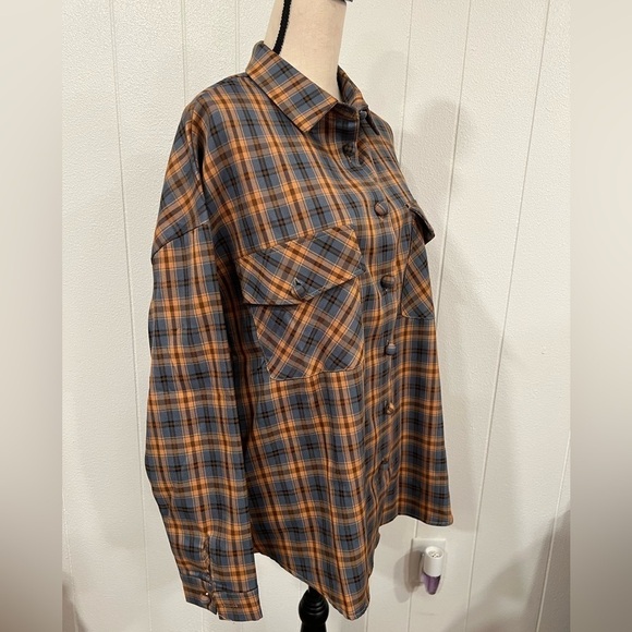 Daisy Street Oversized Orange & Blue Plaid Shirt with Chest Pockets NWT size L - Picture 2 of 11